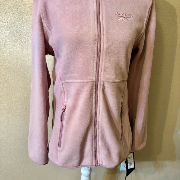 NWT Reebok Jacket Medium Fleece Dusty Rose Hooded Zip-Up Long Sleeves Cozy - Picture 4 of 13